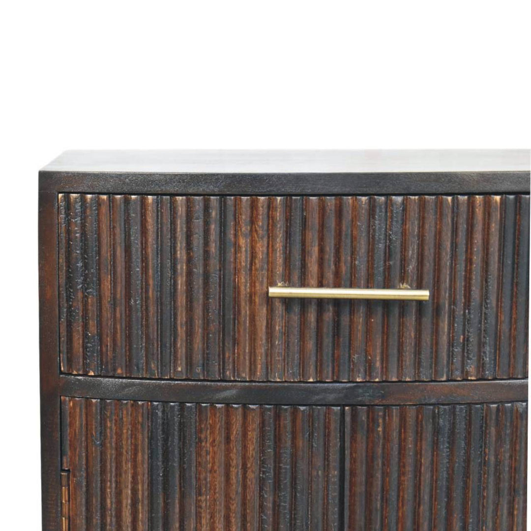 Brown Velvet Solid Mango Wood Milan Bedside with 1 Drawer, 2 Doors & Amber Oak Finish