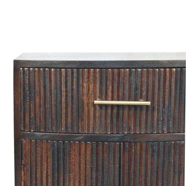 Brown Velvet Solid Mango Wood Milan Bedside with 1 Drawer, 2 Doors & Amber Oak Finish