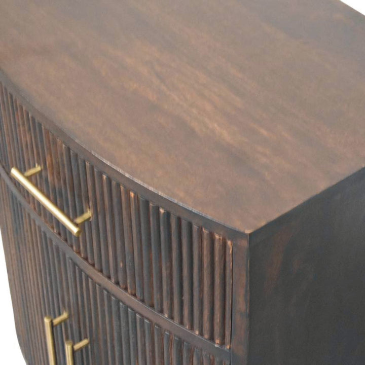 Brown Velvet Solid Mango Wood Milan Bedside with 1 Drawer, 2 Doors & Amber Oak Finish