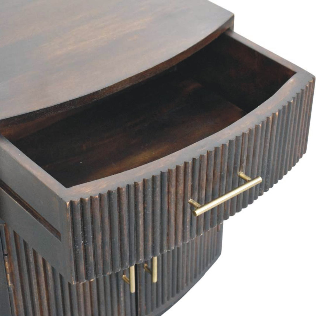Brown Velvet Solid Mango Wood Milan Bedside with 1 Drawer, 2 Doors & Amber Oak Finish