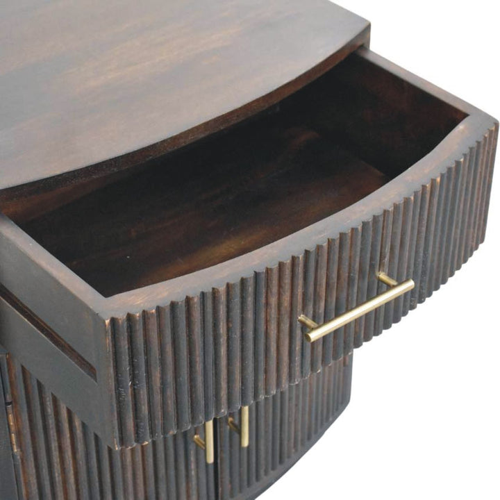 Brown Velvet Solid Mango Wood Milan Bedside with 1 Drawer, 2 Doors & Amber Oak Finish