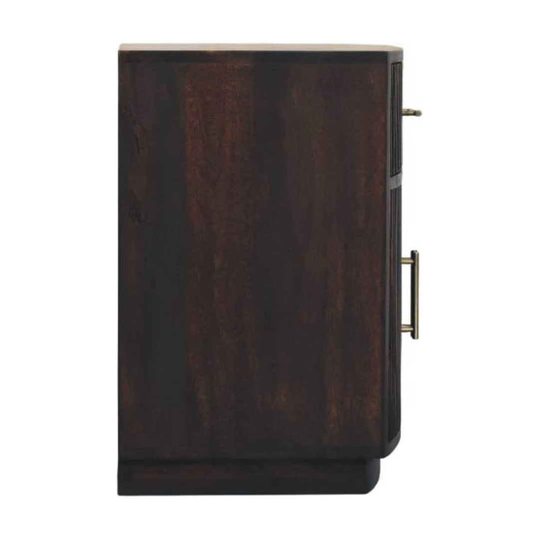 Brown Velvet Solid Mango Wood Milan Bedside with 1 Drawer, 2 Doors & Amber Oak Finish
