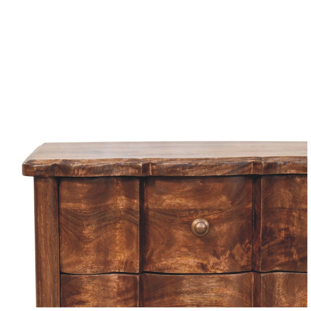 Brown Lacquered Toasted Almond Solid Mango Wood Valencia 3-Drawer Bedside with Antique Brass Handles