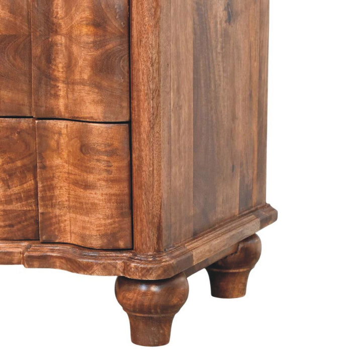 Brown Lacquered Toasted Almond Solid Mango Wood Valencia 3-Drawer Bedside with Antique Brass Handles