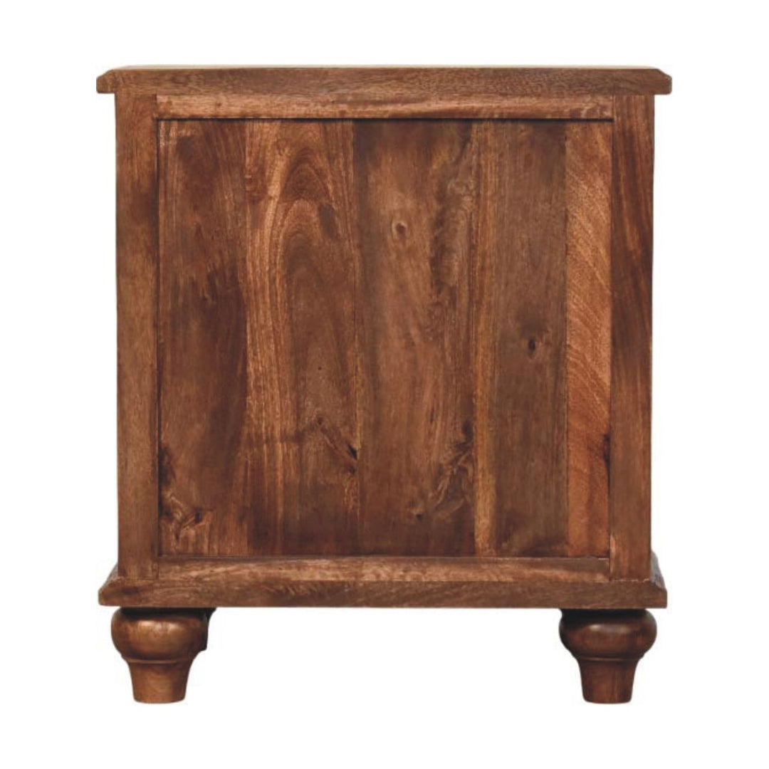 Brown Lacquered Toasted Almond Solid Mango Wood Valencia 3-Drawer Bedside with Antique Brass Handles