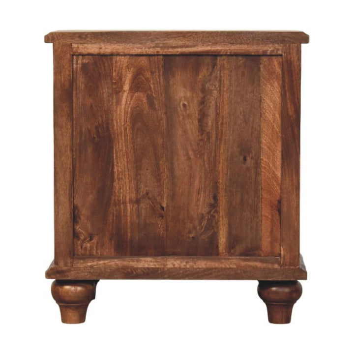Brown Lacquered Toasted Almond Solid Mango Wood Valencia 3-Drawer Bedside with Antique Brass Handles
