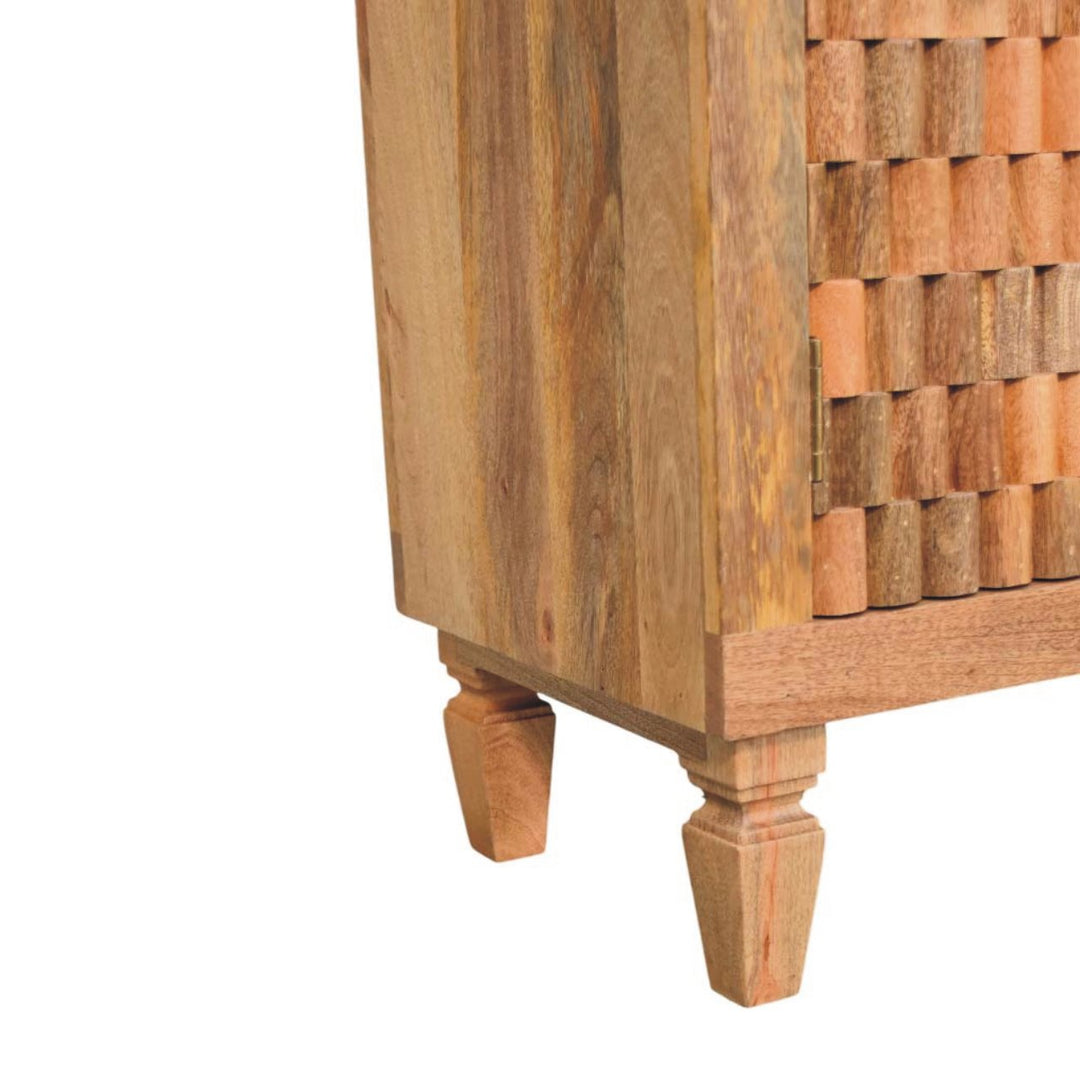 Solid Mango Wood Marbella Open Display Cabinet with Sculpted Front, 2 Shelves & Brass Handles | Golden Teak Finish | 85 x 35 x 86 cm