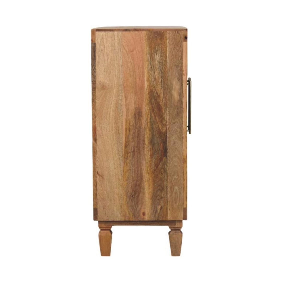Solid Mango Wood Marbella Open Display Cabinet with Sculpted Front, 2 Shelves & Brass Handles | Golden Teak Finish | 85 x 35 x 86 cm