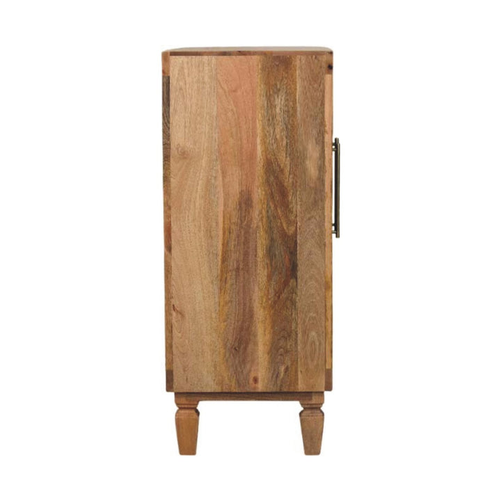 Solid Mango Wood Marbella Open Display Cabinet with Sculpted Front, 2 Shelves & Brass Handles | Golden Teak Finish | 85 x 35 x 86 cm