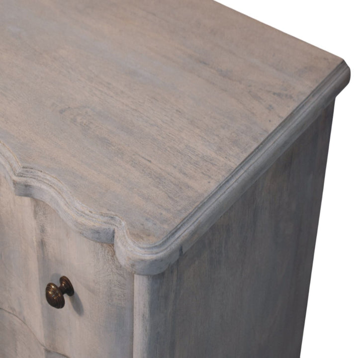 Grey Lacquered Solid Mango Wood Chest of Drawers with Curved Legs & Open Shelf