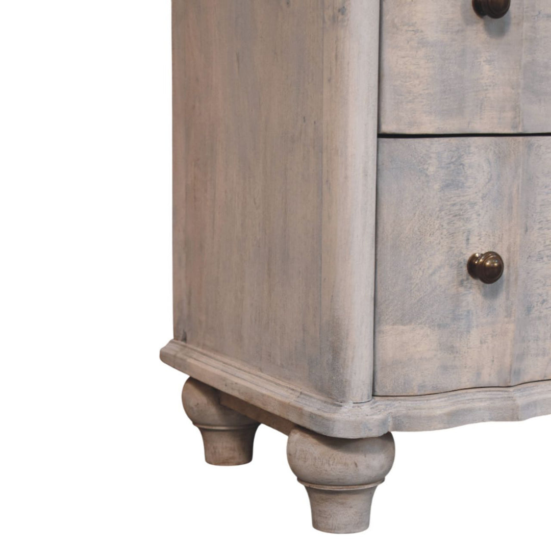 Grey Lacquered Solid Mango Wood Chest of Drawers with Curved Legs & Open Shelf