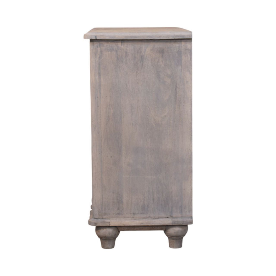 Grey Lacquered Solid Mango Wood Chest of Drawers with Curved Legs & Open Shelf