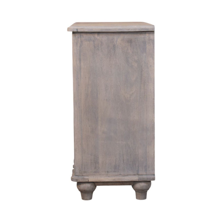 Grey Lacquered Solid Mango Wood Chest of Drawers with Curved Legs & Open Shelf