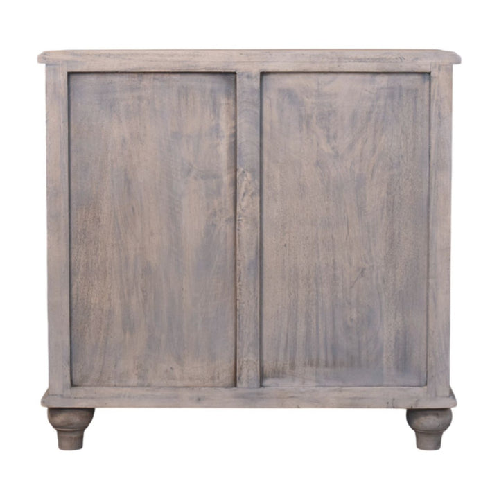 Grey Lacquered Solid Mango Wood Chest of Drawers with Curved Legs & Open Shelf