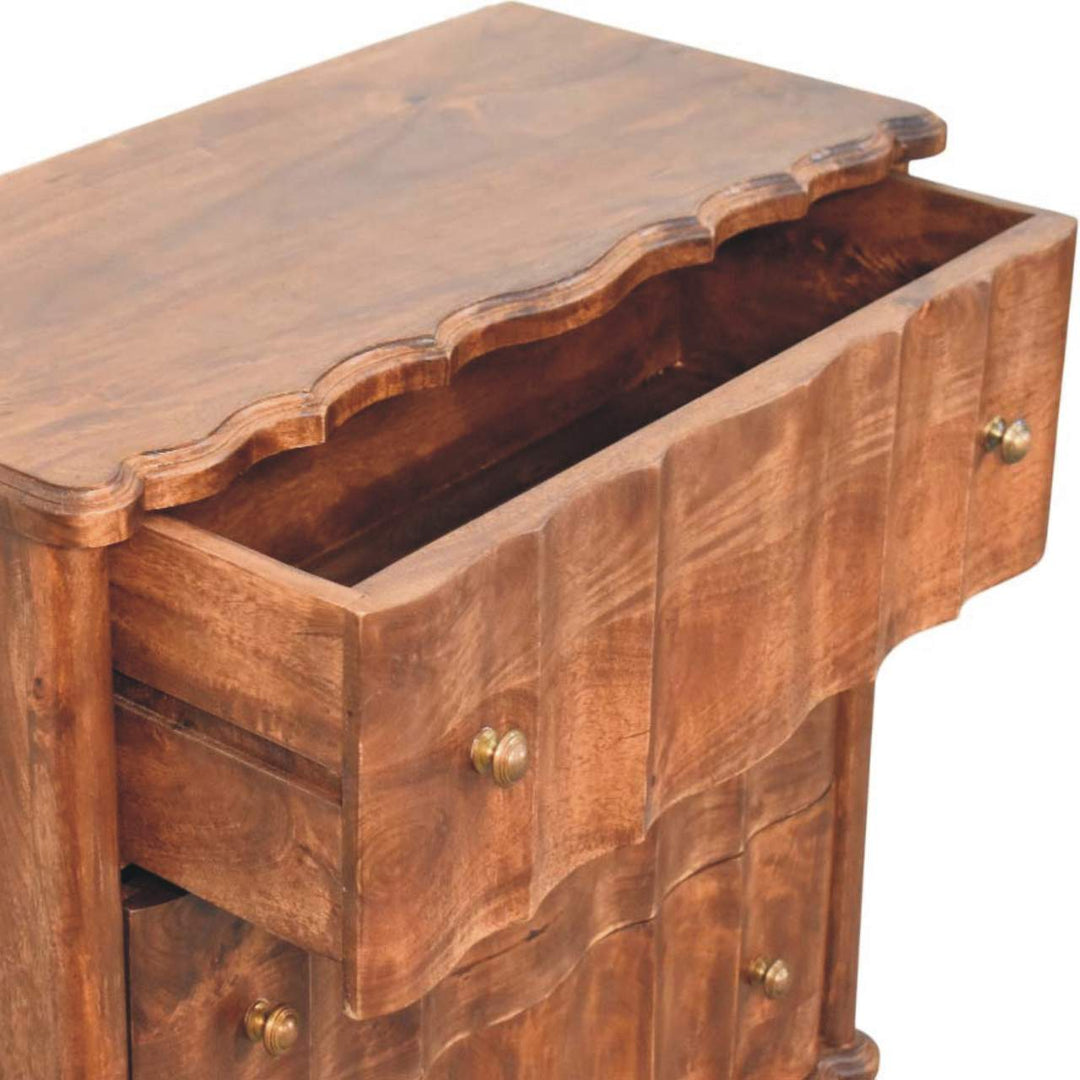Brown Lacquered Velvet Mocha Solid Mango Wood Camille 3-Drawer Chest with Rattan Panels & Brass Handles