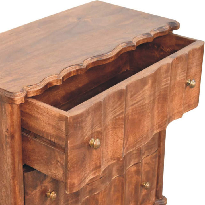 Brown Lacquered Velvet Mocha Solid Mango Wood Camille 3-Drawer Chest with Rattan Panels & Brass Handles