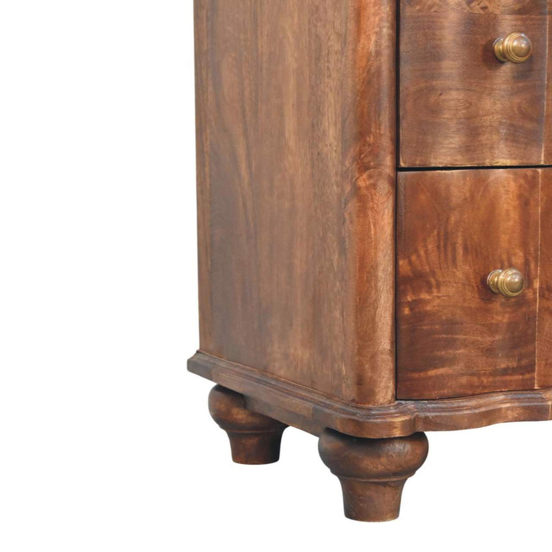 Brown Lacquered Velvet Mocha Solid Mango Wood Camille 3-Drawer Chest with Rattan Panels & Brass Handles