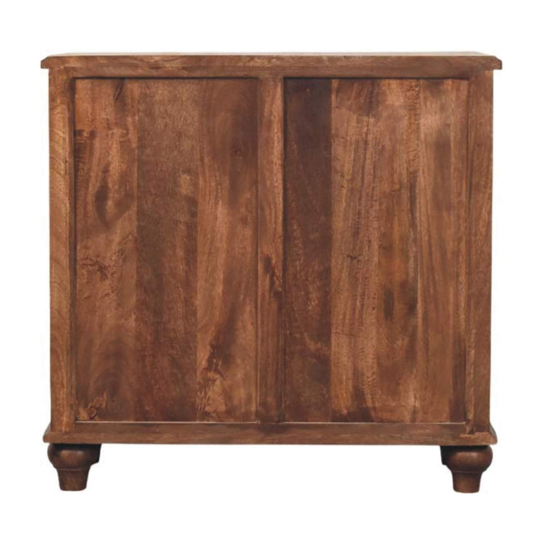 Brown Lacquered Velvet Mocha Solid Mango Wood Camille 3-Drawer Chest with Rattan Panels & Brass Handles