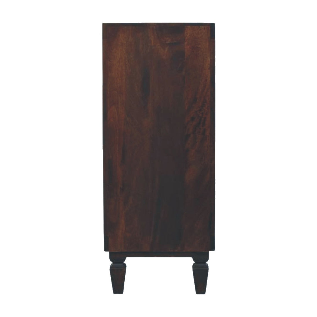 Chocolate Brown Lacquered Solid Mango Wood Cadiz Carved 6-Drawer Chest with Brass Knobs