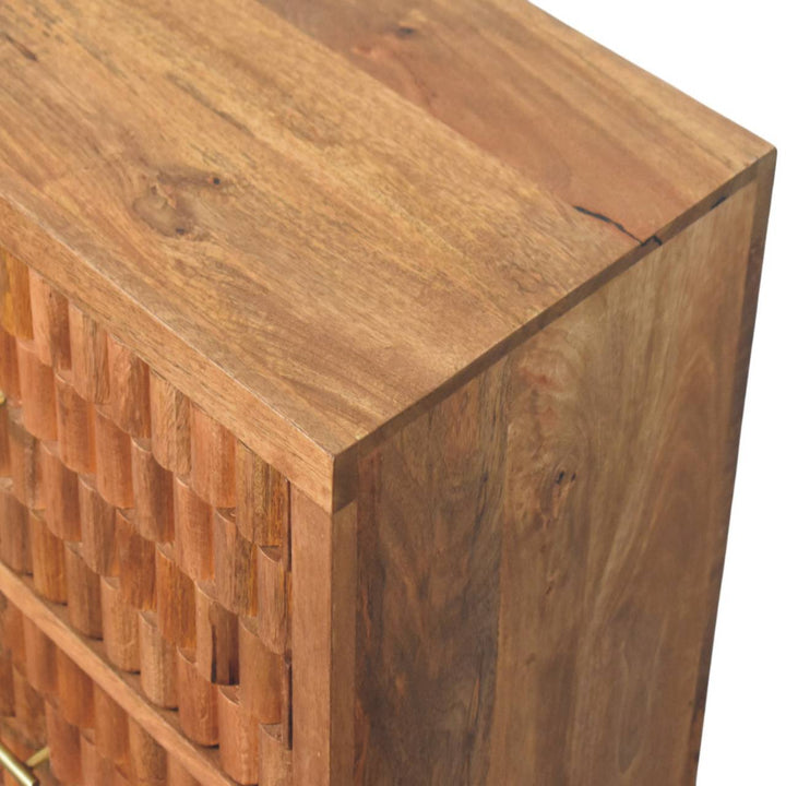 Brown Lacquered Golden Teak Solid Mango Wood Arno 3-Drawer Chest of Drawers