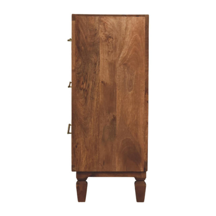 Brown Lacquered Golden Teak Solid Mango Wood Arno 3-Drawer Chest of Drawers