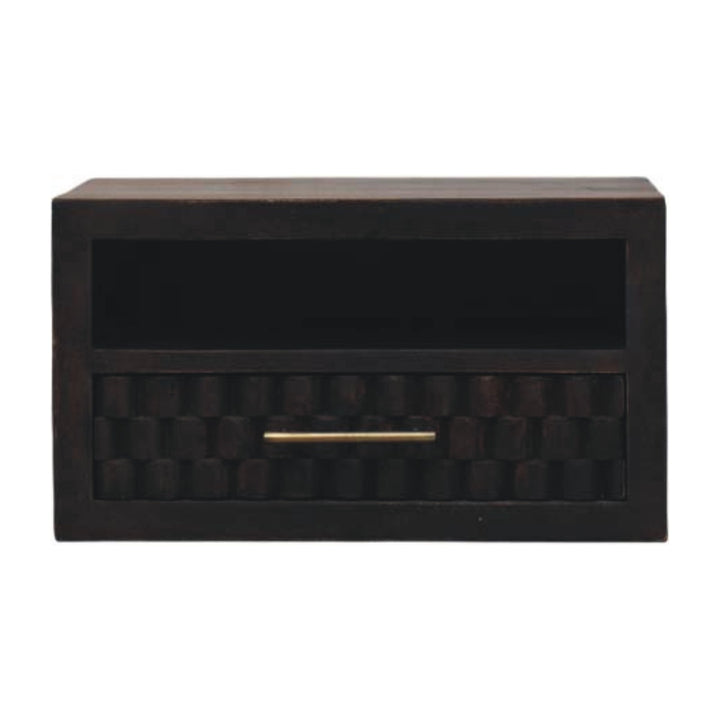 Chocolate Brown Velvet Solid Mango Wood Arno Wall-Mounted Bedside with Cube Drawer Fronts