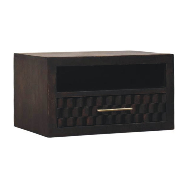Chocolate Brown Lacquered Solid Mango Wood Cadiz Carved 6-Drawer Chest with Brass Knobs
