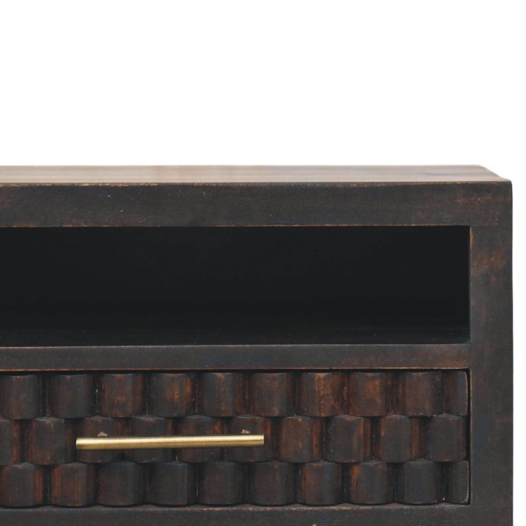 Chocolate Brown Velvet Solid Mango Wood Arno Wall-Mounted Bedside with Cube Drawer Fronts