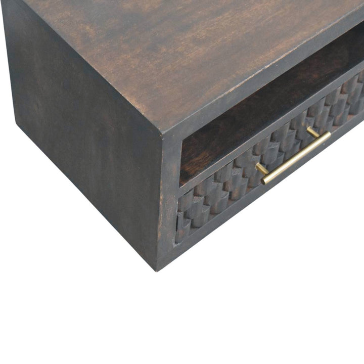 Chocolate Brown Velvet Solid Mango Wood Arno Wall-Mounted Bedside with Cube Drawer Fronts