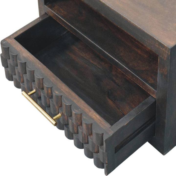 Chocolate Brown Velvet Solid Mango Wood Arno Wall-Mounted Bedside with Cube Drawer Fronts