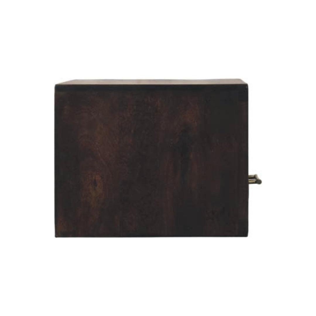 Chocolate Brown Velvet Solid Mango Wood Arno Wall-Mounted Bedside with Cube Drawer Fronts