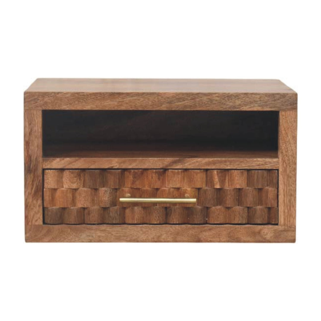 Chocolate Brown Velvet Solid Mango Wood Arno Wall-Mounted Bedside with Cube Drawer Fronts
