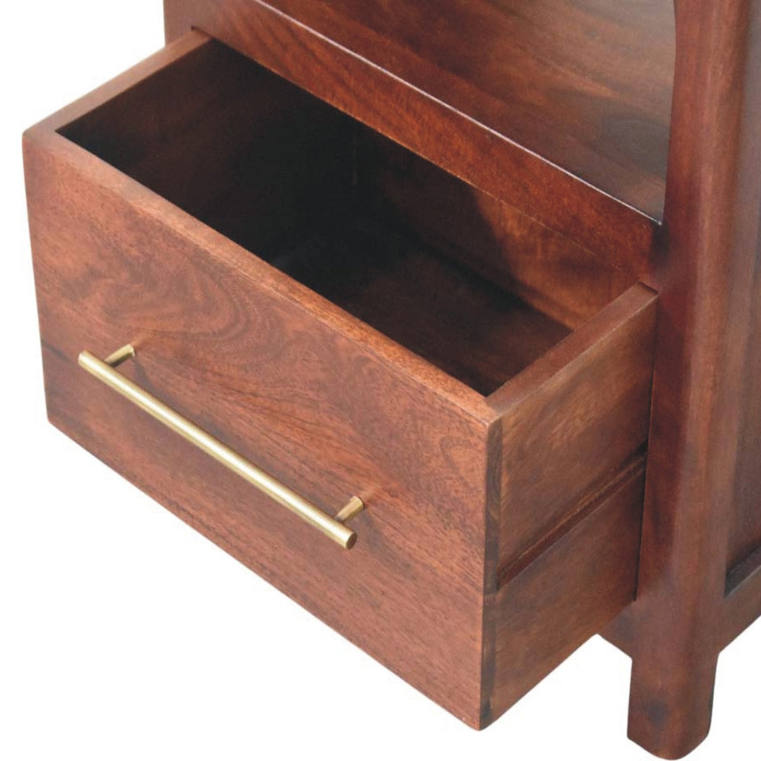 Chocolate Brown Lacquered Classic Grey Solid Mango Wood Arched Edge 1-Drawer Nightstand