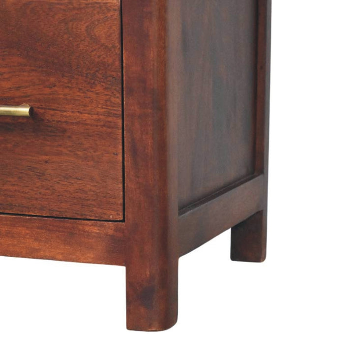 Chocolate Brown Lacquered Classic Grey Solid Mango Wood Arched Edge 1-Drawer Nightstand
