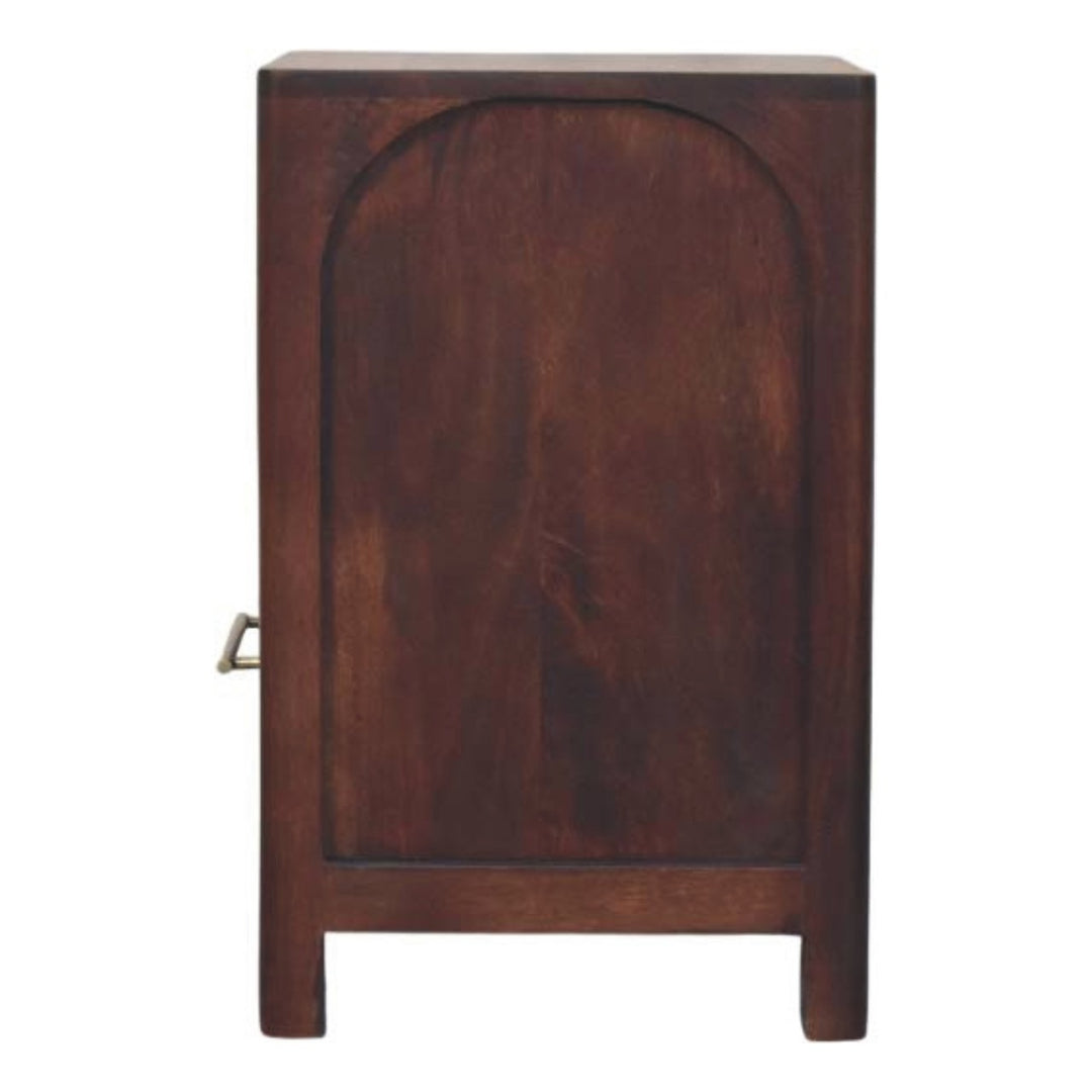 Chocolate Brown Lacquered Classic Grey Solid Mango Wood Arched Edge 1-Drawer Nightstand