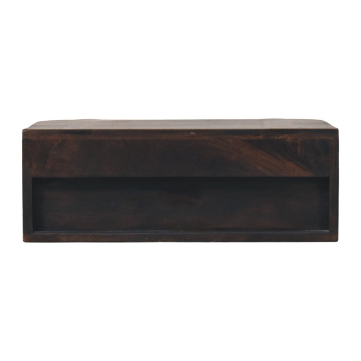 Brown Lacquered Solid Mango Wood Havana Wall-Mounted Bedside with Rattan Drawer & Brass Handle