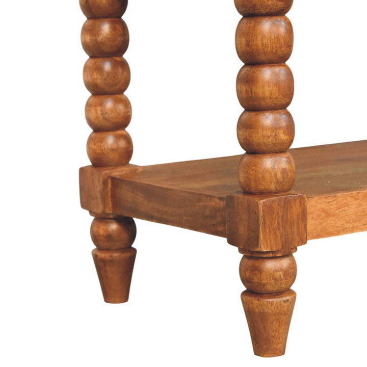 Brown Oak Lacquered Solid Mango Wood Leunler Slatted Bench with 2 Drawers & Leather Seat