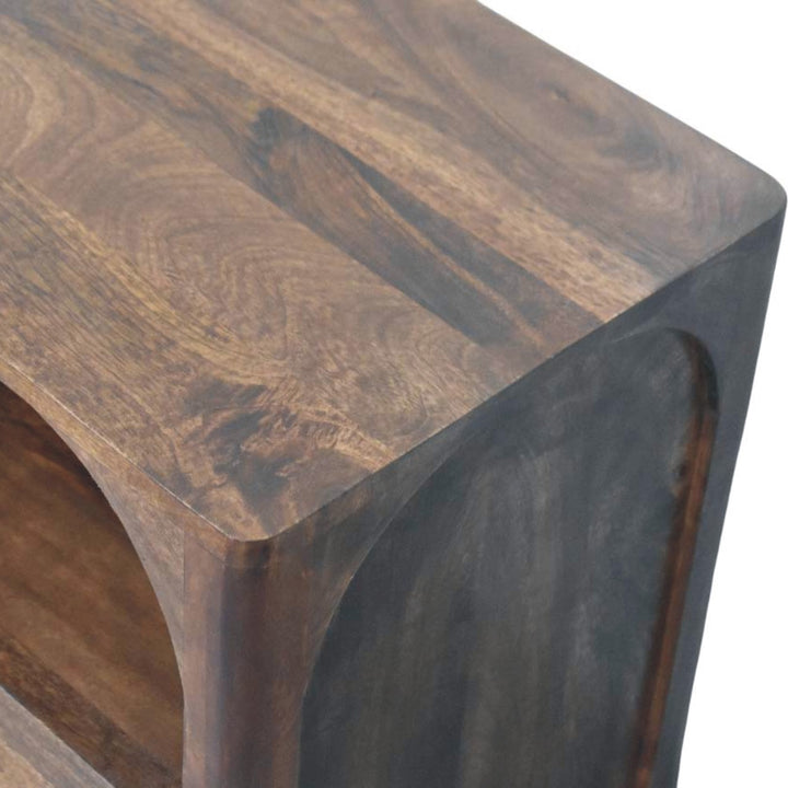 Brown Lacquered Chestnut Solid Mango Wood Arc-Line Bedside Table with 1 Drawer & Open Niche