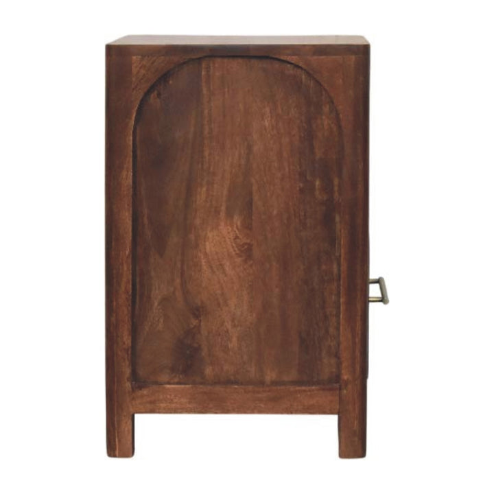 Brown Lacquered Chestnut Solid Mango Wood Arc-Line Bedside Table with 1 Drawer & Open Niche