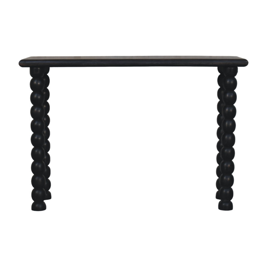 Brown Lacquered Carbon Ash Solid Mango Wood Soba Ball Console with Spindle Tapered Legs