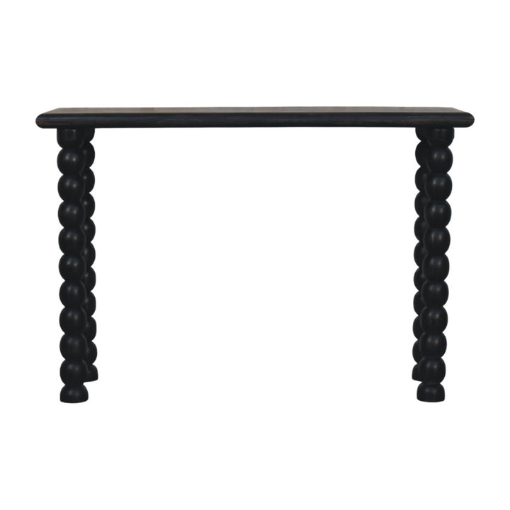 Brown Lacquered Carbon Ash Solid Mango Wood Soba Ball Console with Spindle Tapered Legs