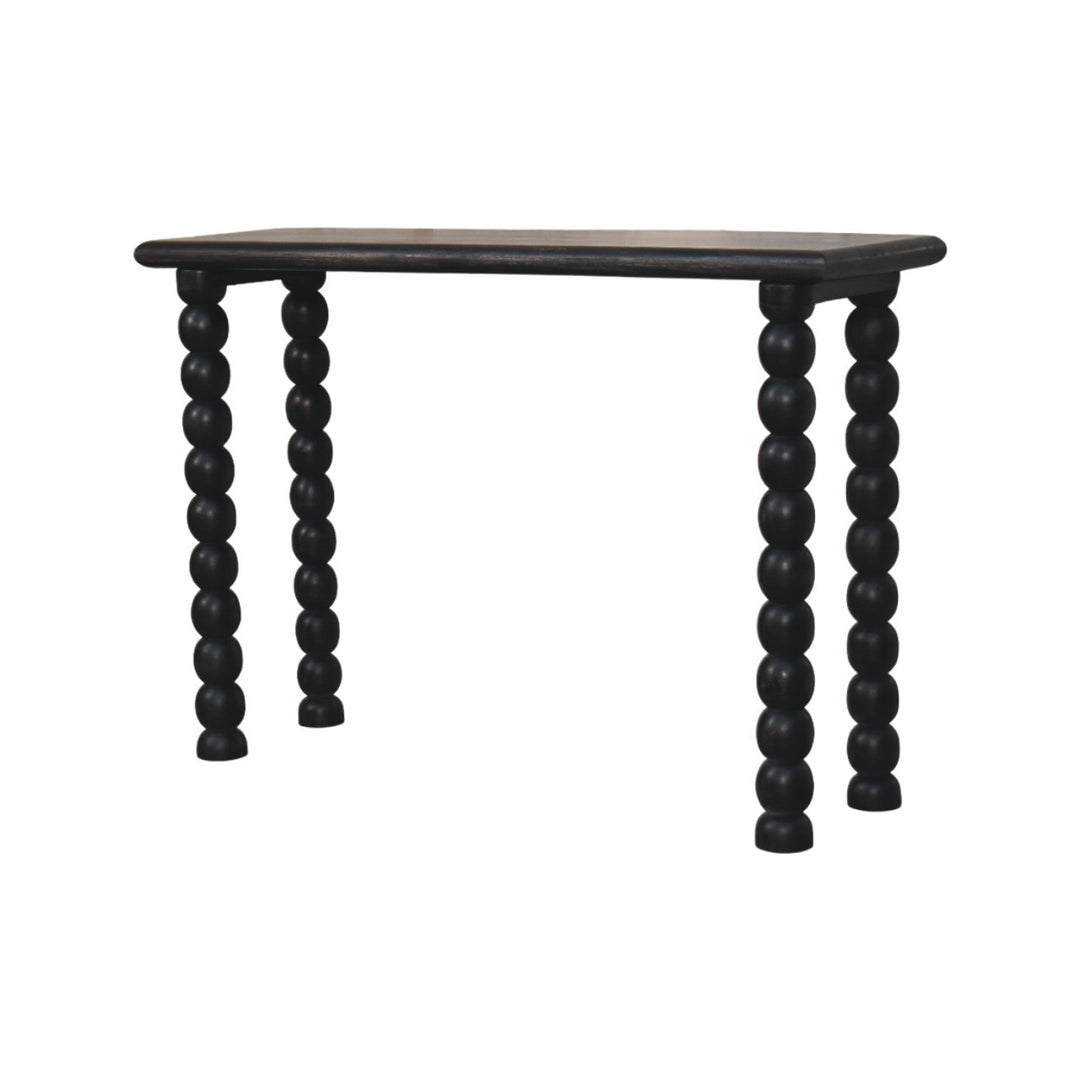 Brown Lacquered Carbon Ash Solid Mango Wood Soba Ball Console with Spindle Tapered Legs