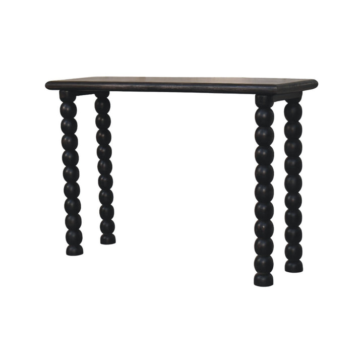 Brown Lacquered Carbon Ash Solid Mango Wood Soba Ball Console with Spindle Tapered Legs
