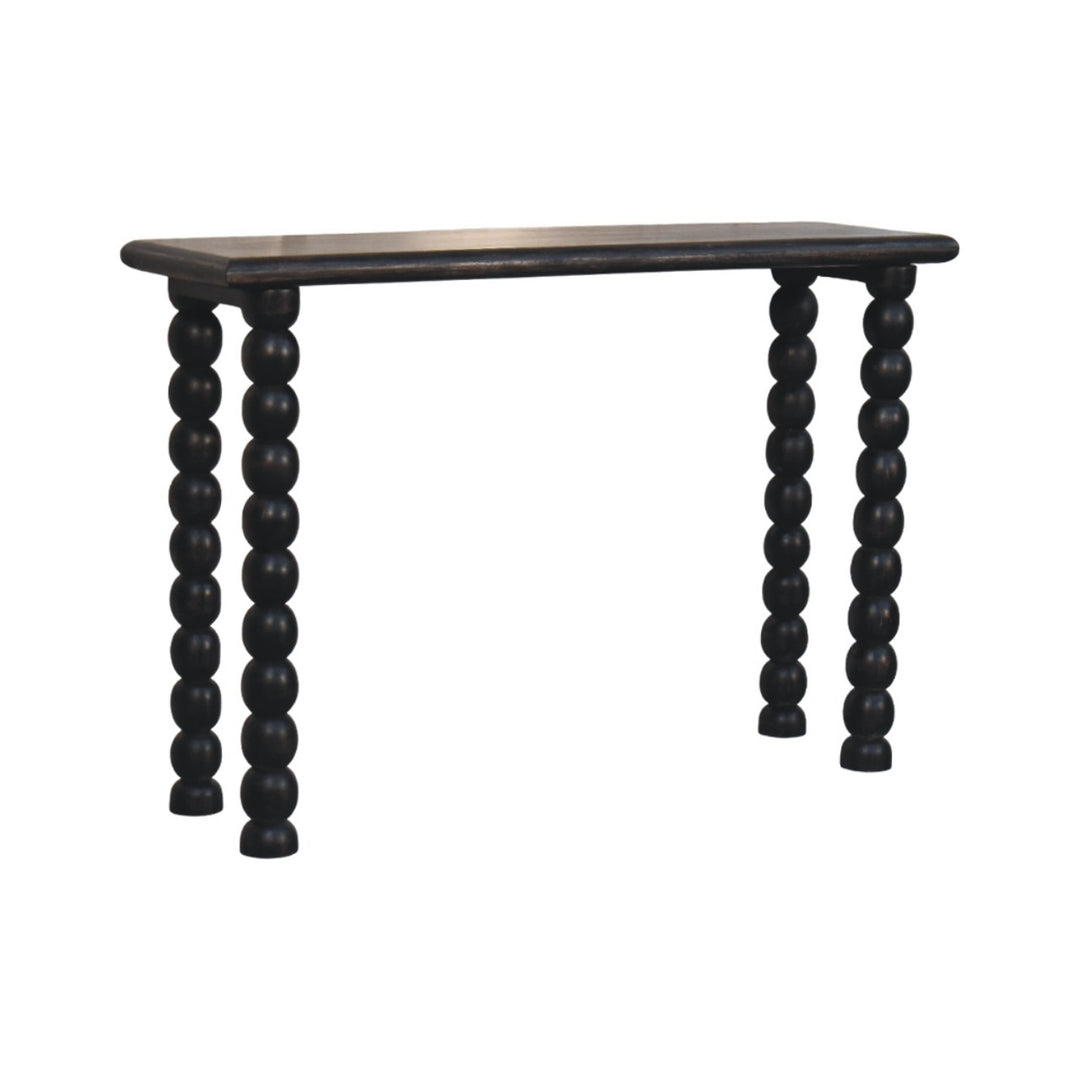Brown Lacquered Carbon Ash Solid Mango Wood Soba Ball Console with Spindle Tapered Legs