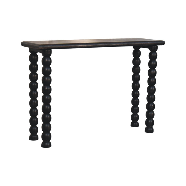 Brown Lacquered Carbon Ash Solid Mango Wood Soba Ball Console with Spindle Tapered Legs