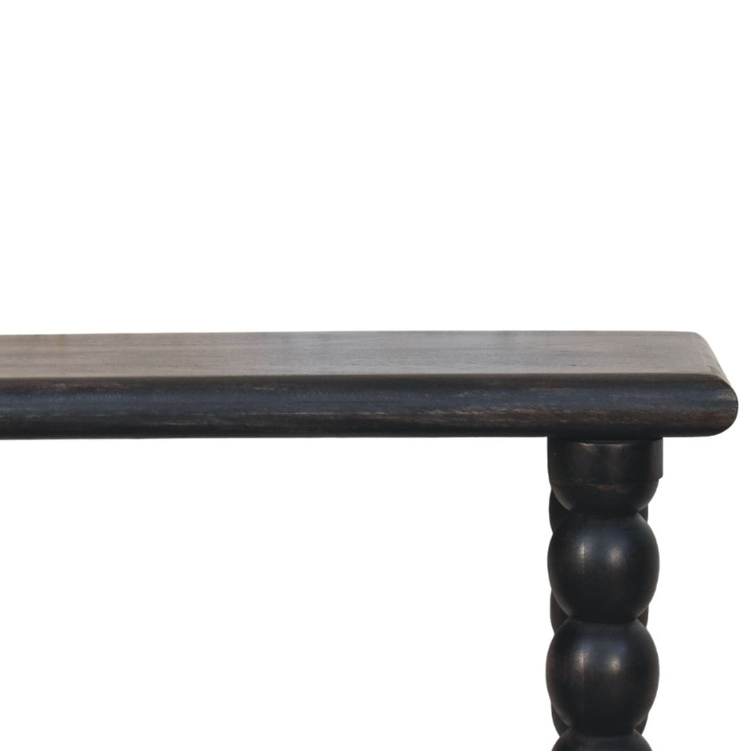Brown Lacquered Carbon Ash Solid Mango Wood Soba Ball Console with Spindle Tapered Legs