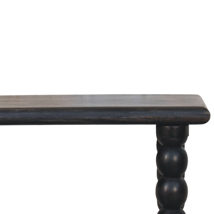 Brown Lacquered Carbon Ash Solid Mango Wood Soba Ball Console with Spindle Tapered Legs