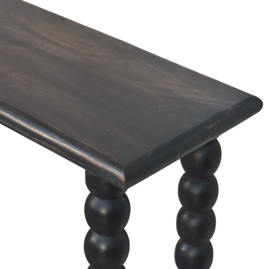 Brown Lacquered Carbon Ash Solid Mango Wood Soba Ball Console with Spindle Tapered Legs