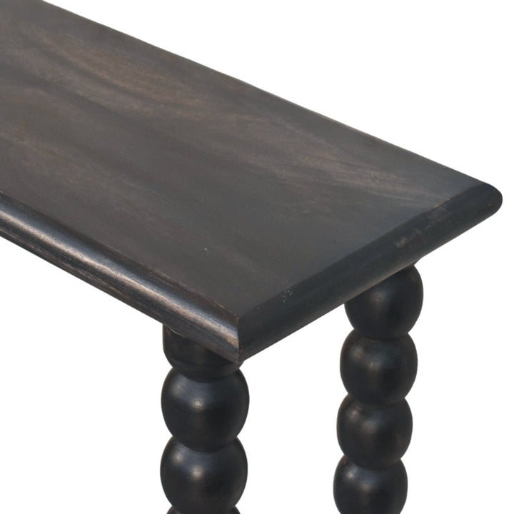 Brown Lacquered Carbon Ash Solid Mango Wood Soba Ball Console with Spindle Tapered Legs