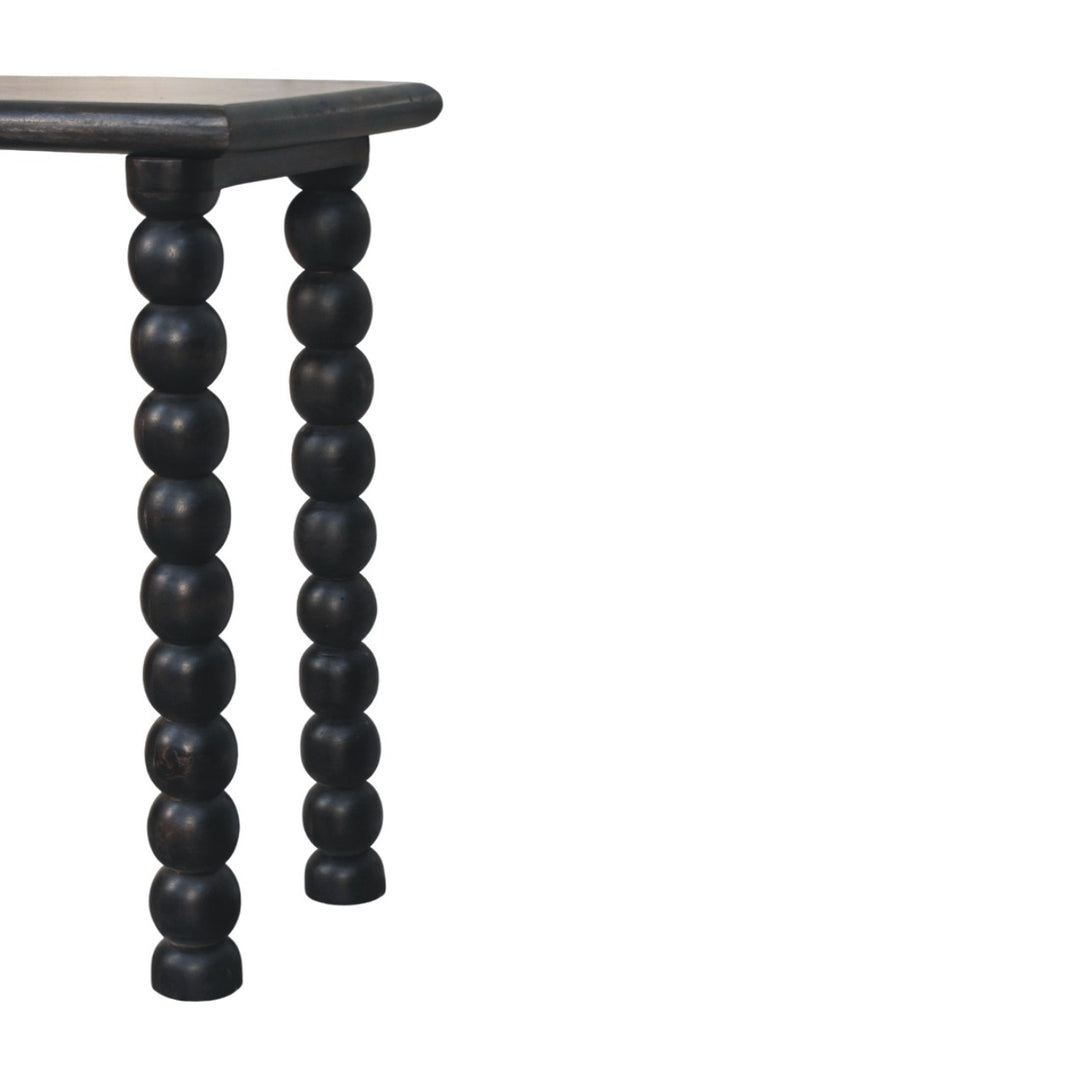 Brown Lacquered Carbon Ash Solid Mango Wood Soba Ball Console with Spindle Tapered Legs